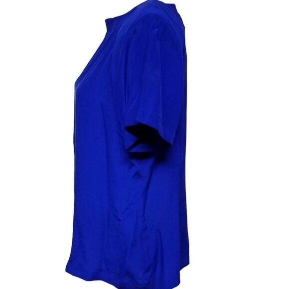 Vintage 80s Pia Rucci Royal Blue Silk Short Sleeve Crewneck Boxy Blouse M - Picture 7 of 11